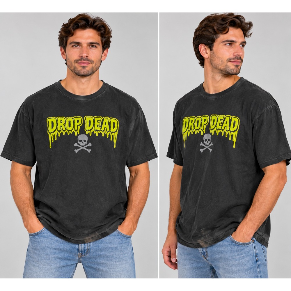 Drop Dead T Shirt Men's XXL Black Slime Logo Skull Crossbones Graphic Shirt